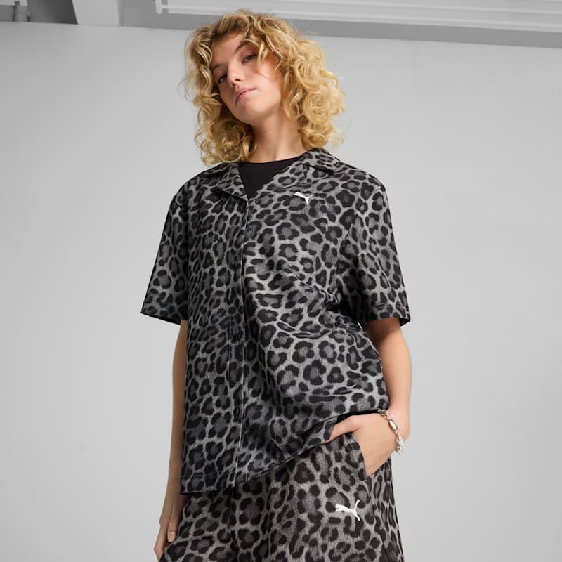 Leopard Luxe Women's Relaxed All-Over Print Woven Shirt